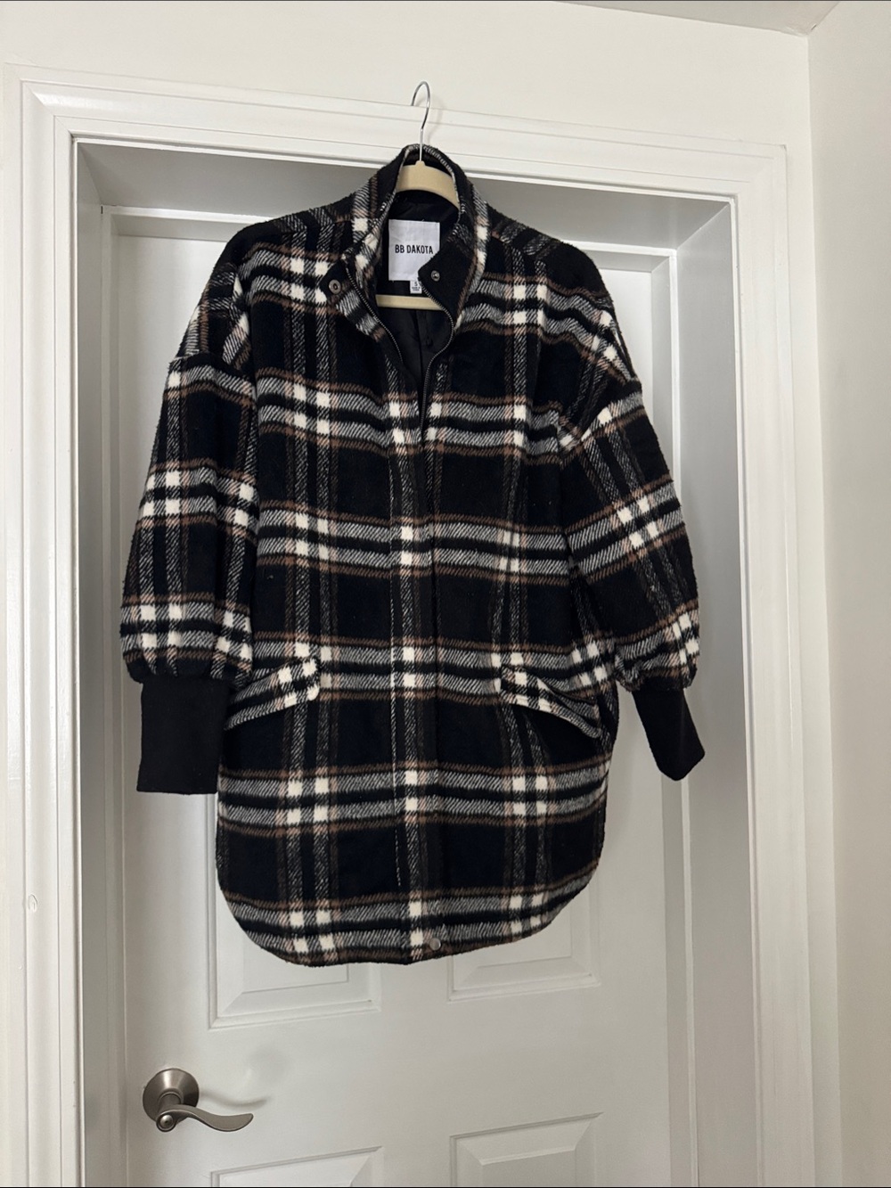 BB Dakota Black Cream Plaid Shacket